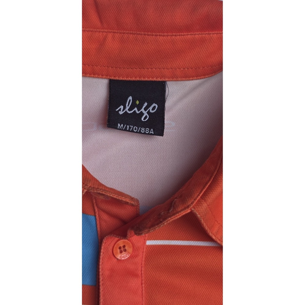 Sligo Men's Golf Polo Shirt Size M Orange Blue White Striped Performance Jersey - Picture 4 of 10